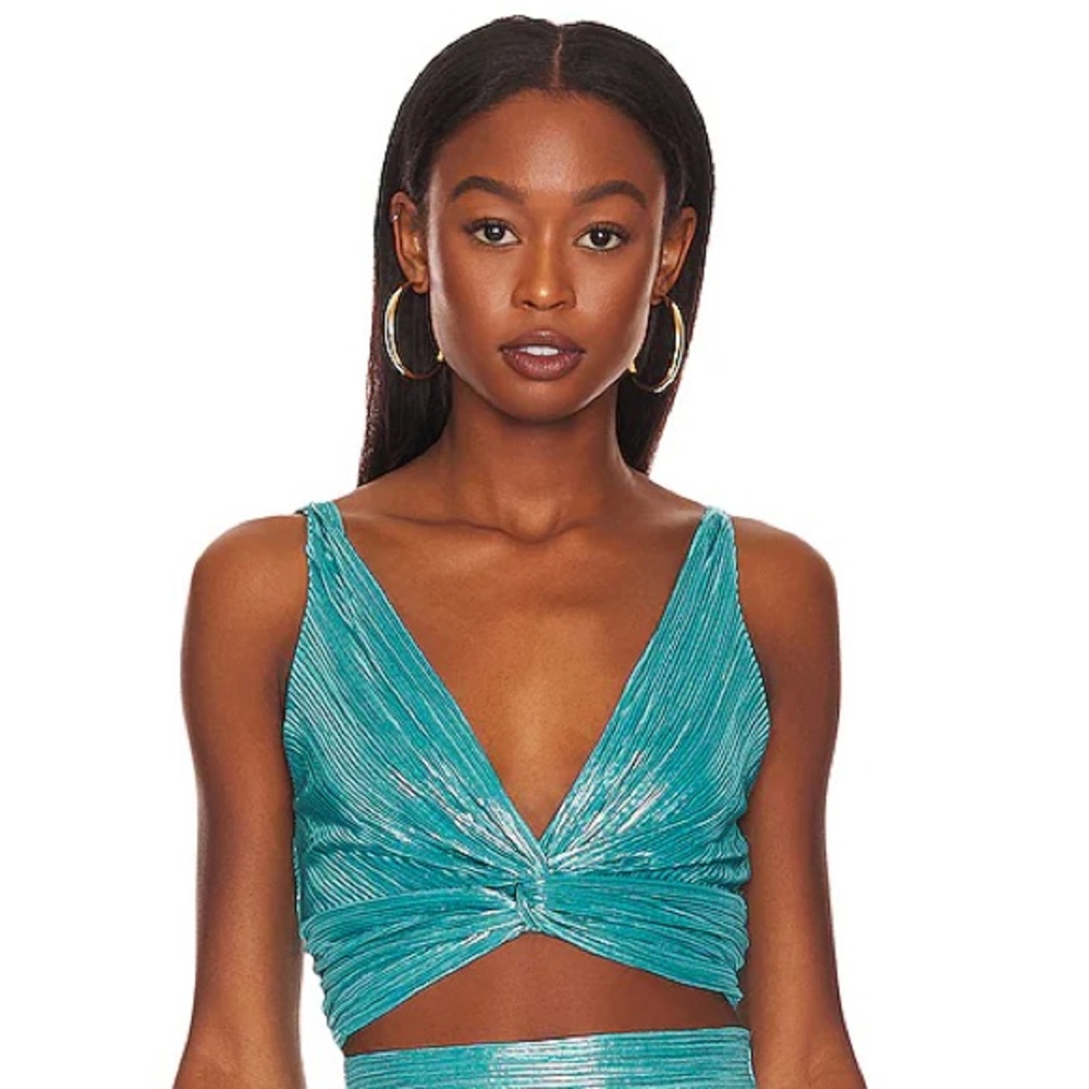 Sabina Musayev Teal Twist-Front Top